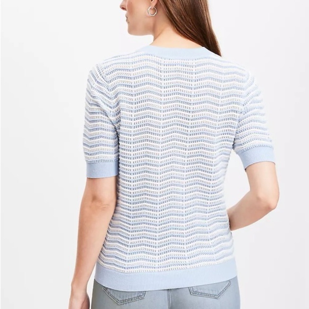 NWOT - LOFT Blue and White Striped Knit Top - Size Large - Picture 7 of 7